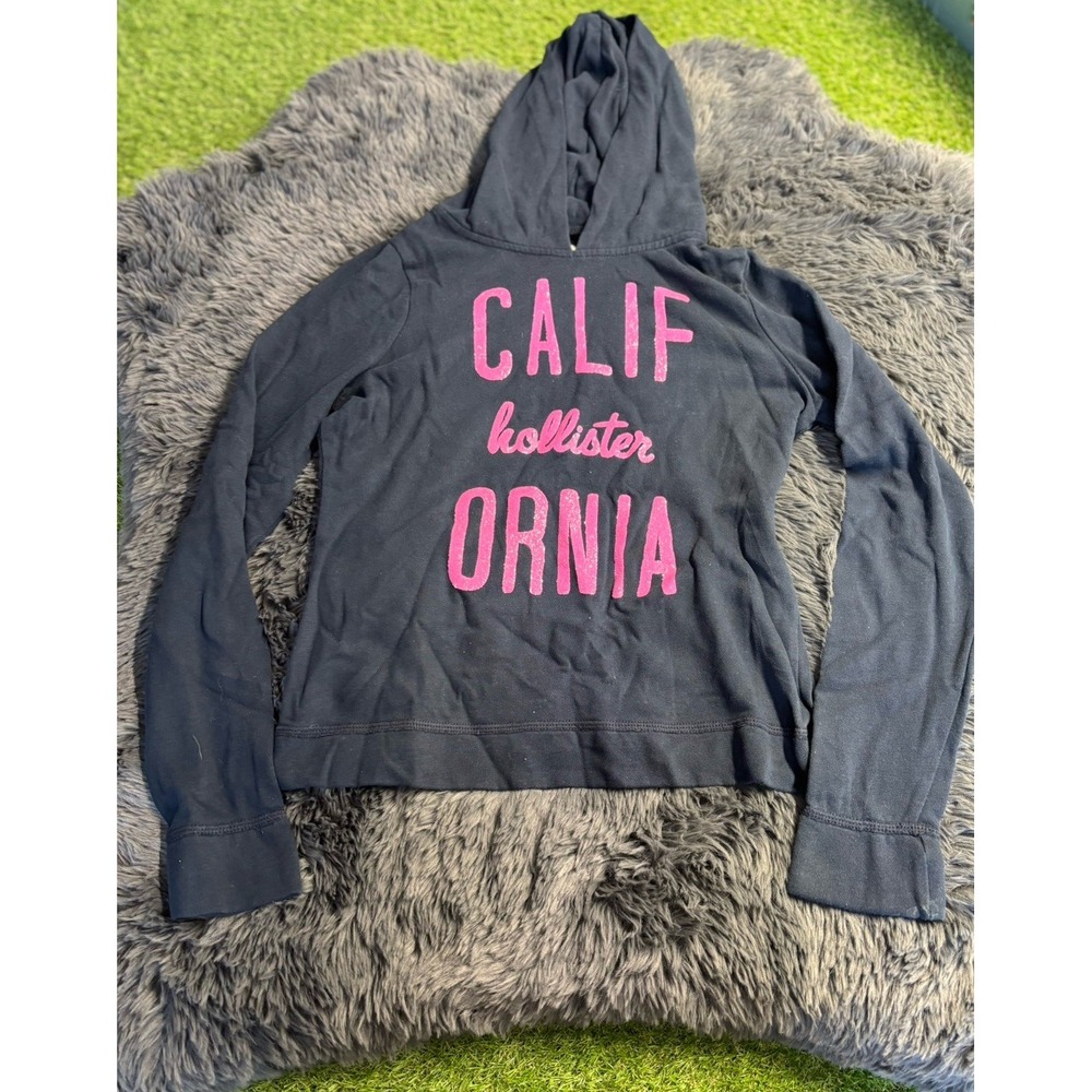 Hollister Hoodie Womens Size Medium Blue Pink Glitter California‎ Pullover